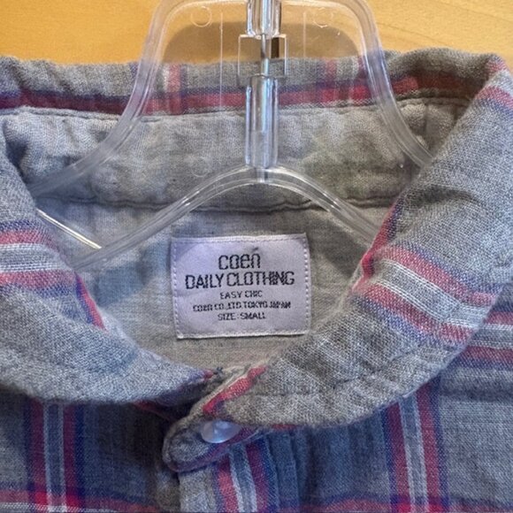 COEN JAPAN Grey w/ red, blue & white Plaid Button Up Shirt, Size: Small - Picture 3 of 3